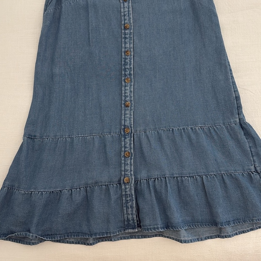 LOFT Denim Ruffle Button Mini Dress - Picture 4 of 4